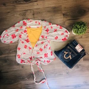 Billabong bracket striped floral tie top